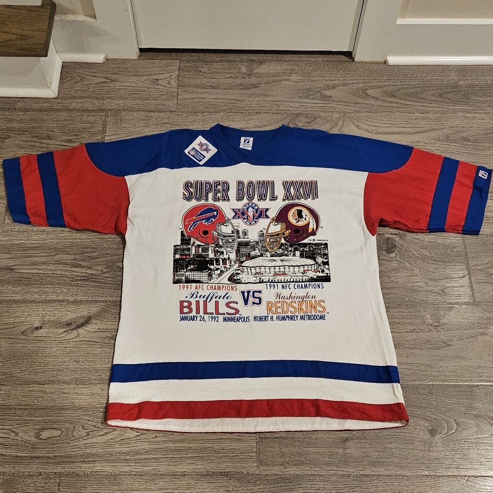 Vintage 1991 LOGO 7 Superbowl XXVI Washington Redskins Half-Sleeve T-Shirt - XL - Picture 2 of 13